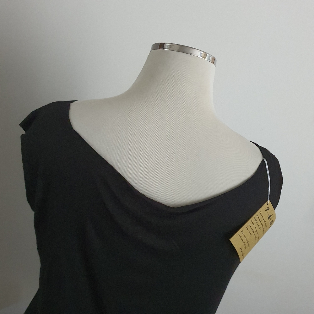 NWT We Walk Sleeveless Hand Printed Festival Black Mini Dress Size L - Picture 6 of 9